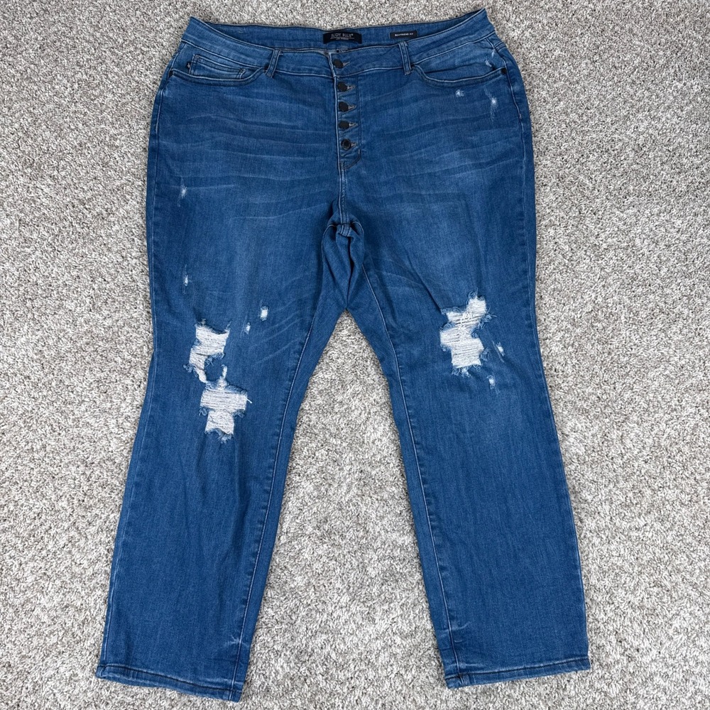 Judy Blue Jeans Womens 22W Blue Boyfriend Fit Distressed High Rise JB88526